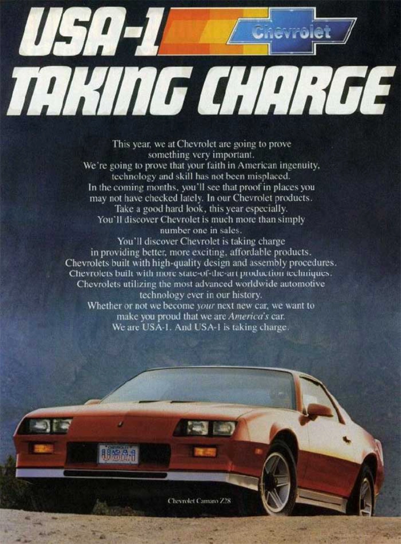 Vintage auto ad: USA-1 Taking Charge